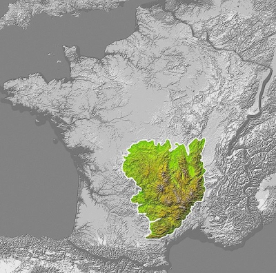 Geographical position of the Massif Central in France.